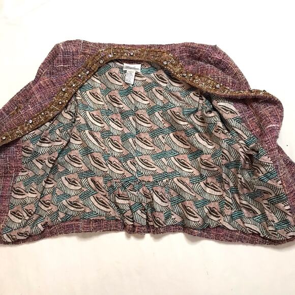 Tracy Reese Tweed Beaded Jacket Size 2 | Purple Metallic Cropped Blazer - Picture 6 of 6